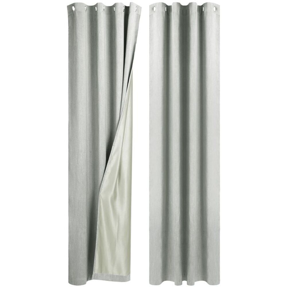 2 Panels Linen Look Blackout Curtains Gommet Top 52"W x 108"L Gray